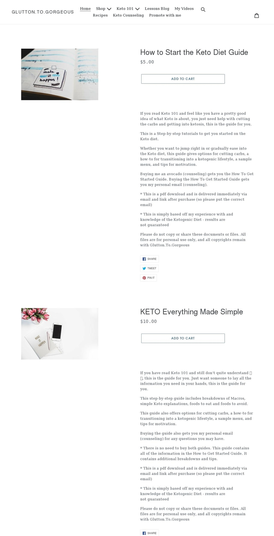 gluttontogorgeous.com shopify website screenshot