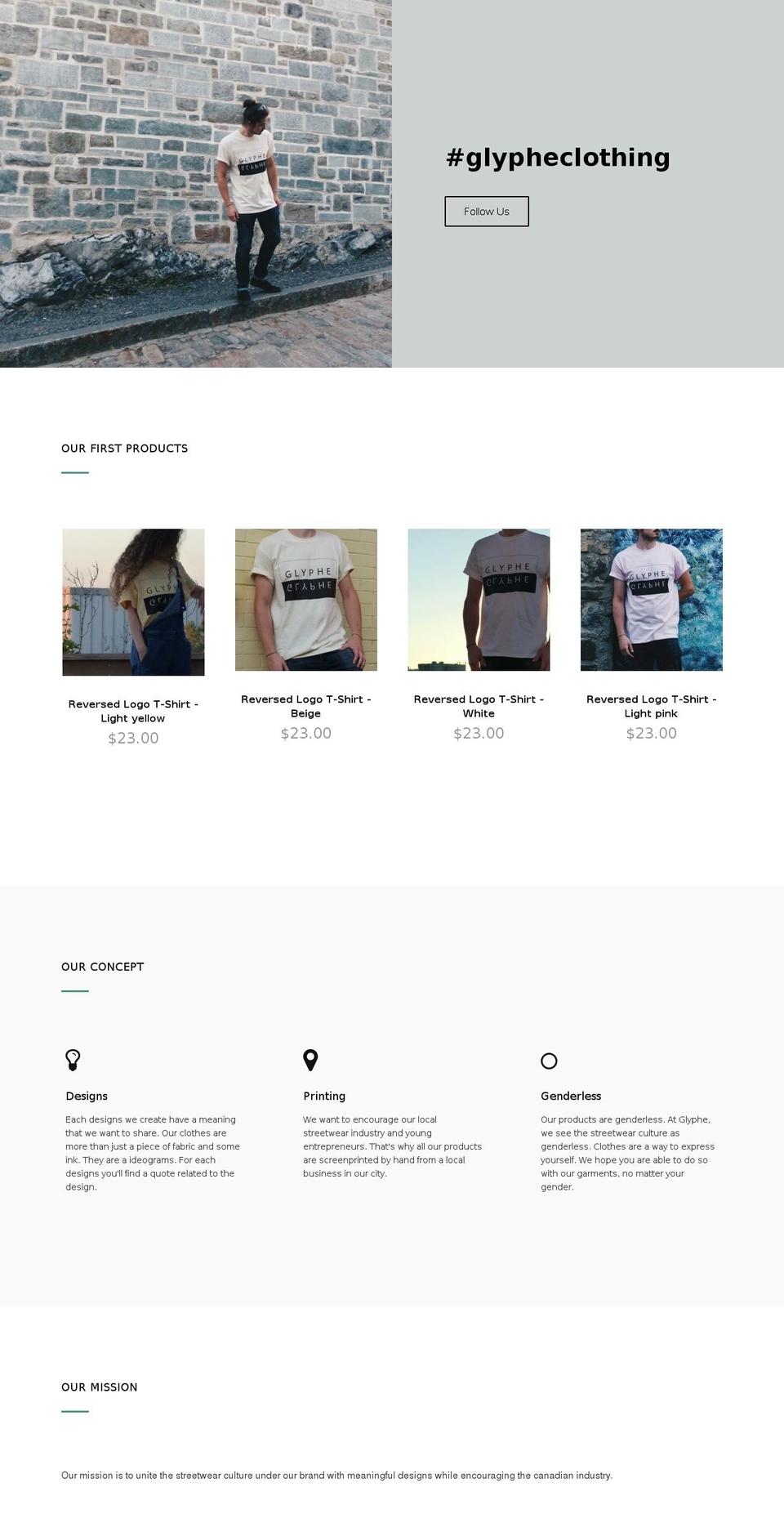 glypheclothing.com — Shopify storefront screenshot