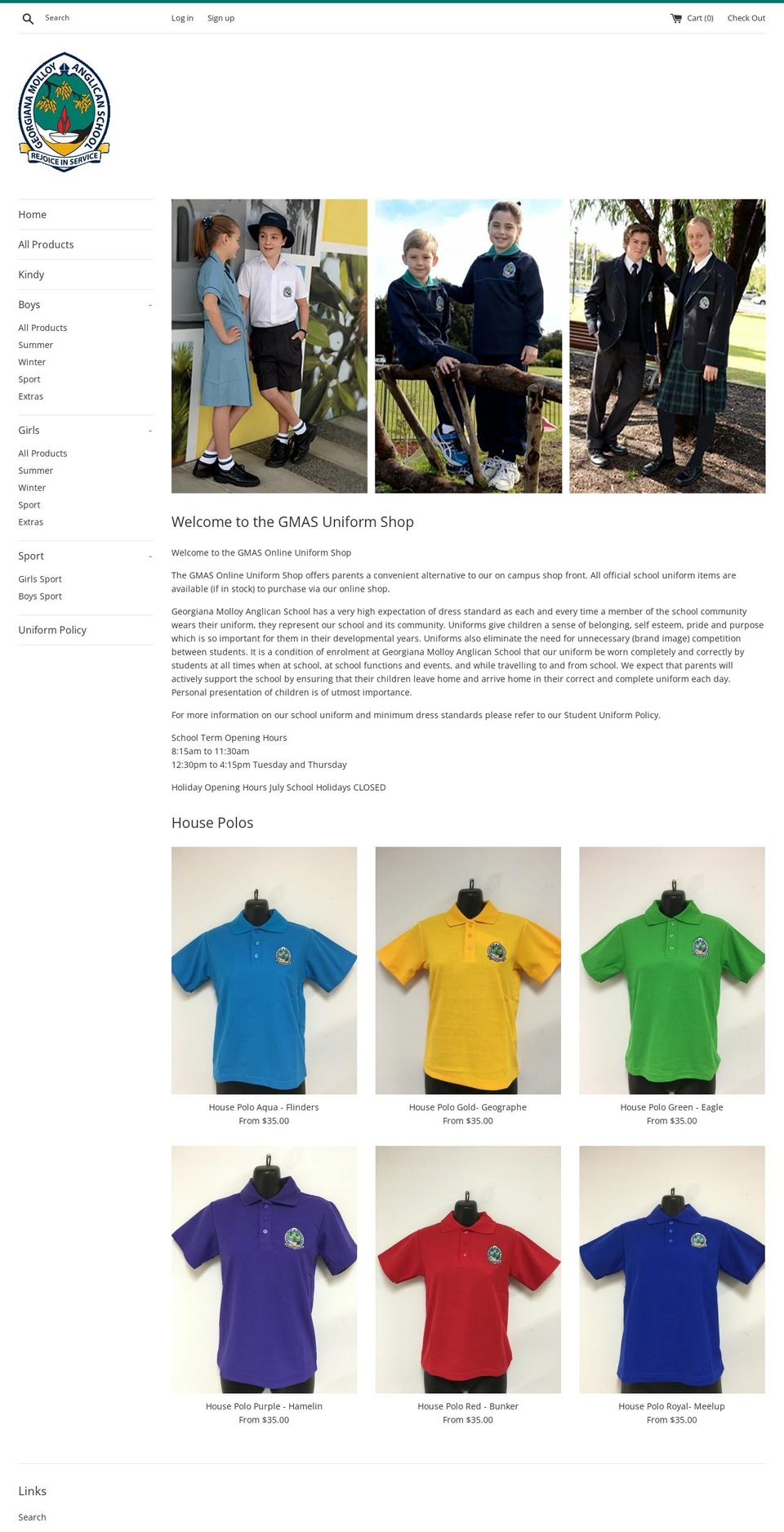 gmasuniformshop.com.au shopify website screenshot