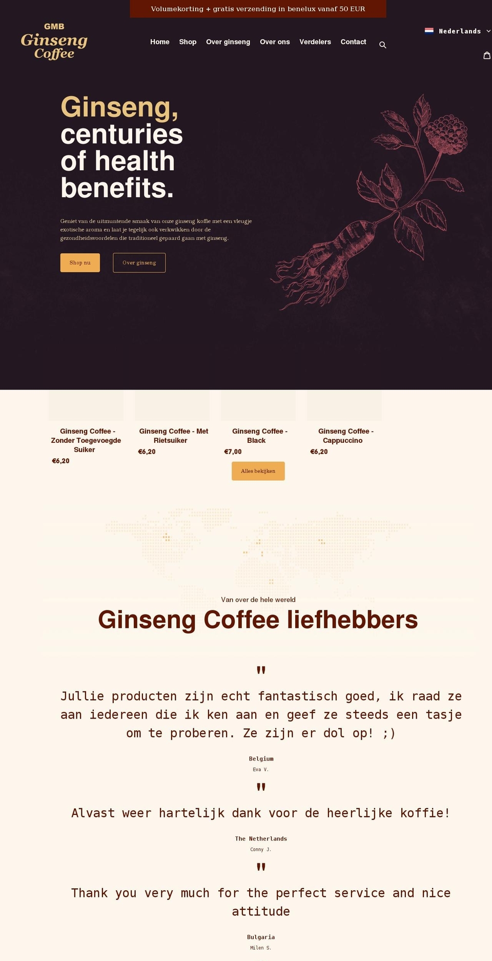 gmb-ginsengcoffee.com shopify website screenshot