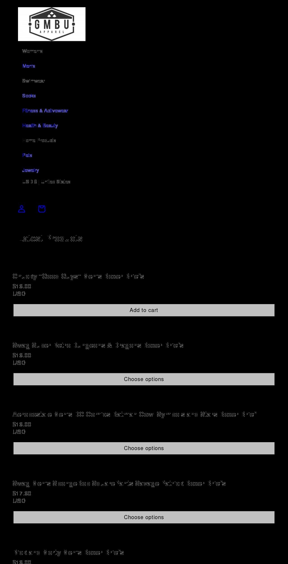 gmbuapparel.com shopify website screenshot