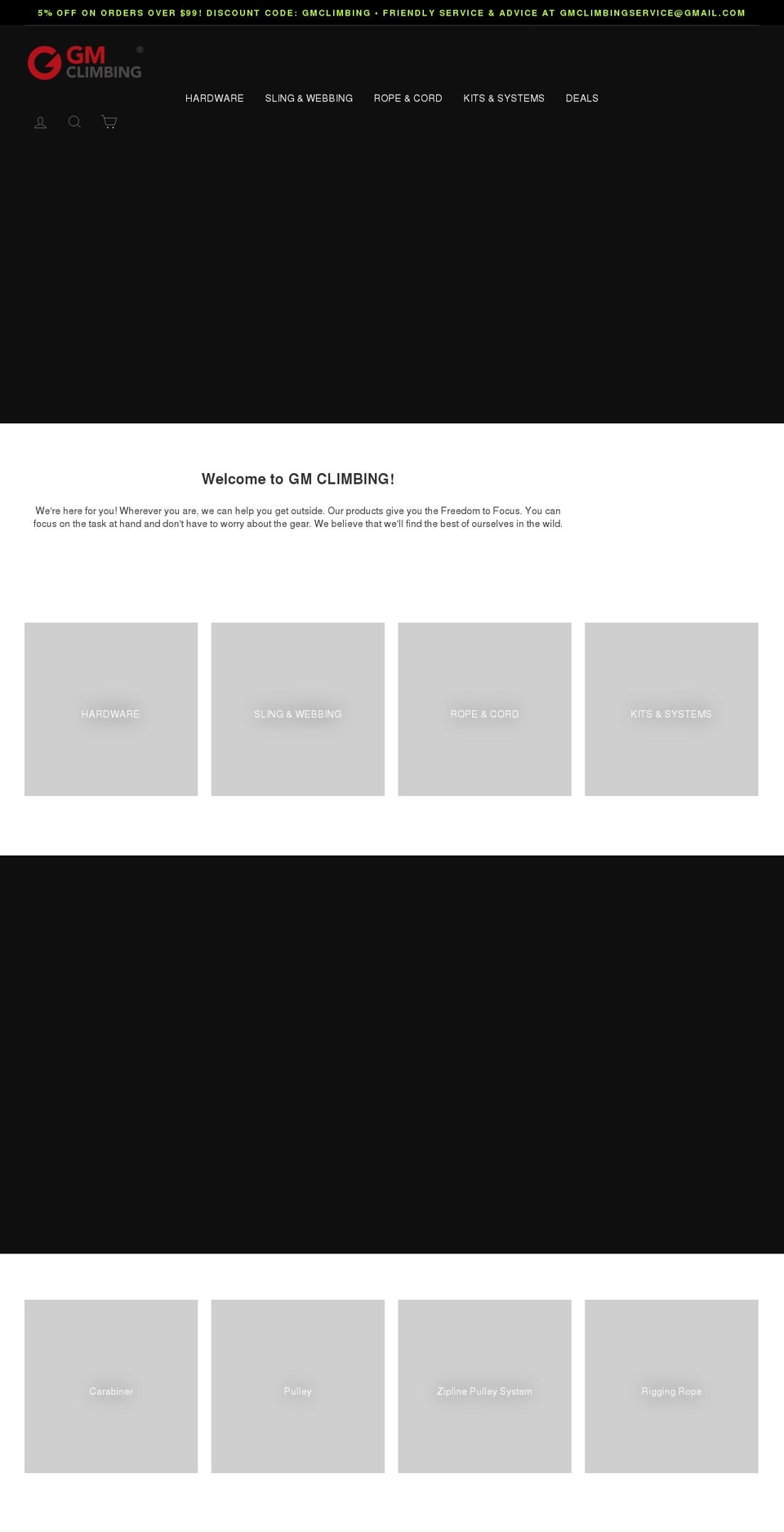 gmclimbing.com shopify website screenshot