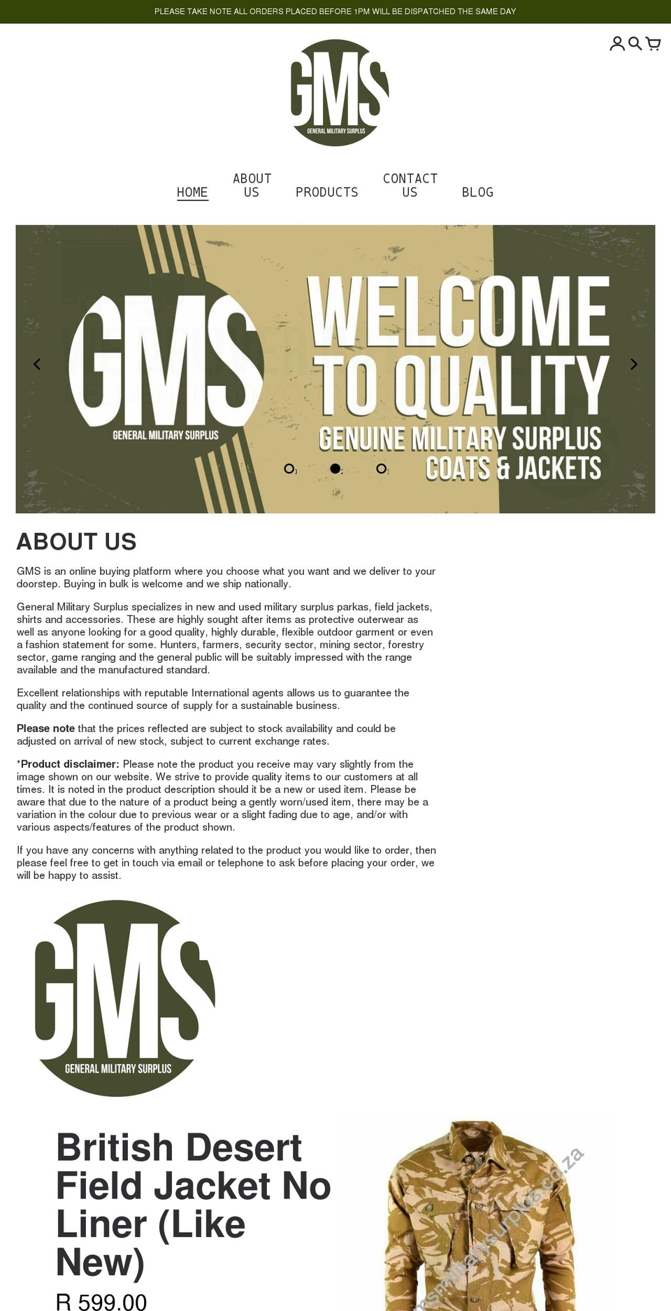 UPDATED Shopify theme site example gmsmilitarysurplus.co.za