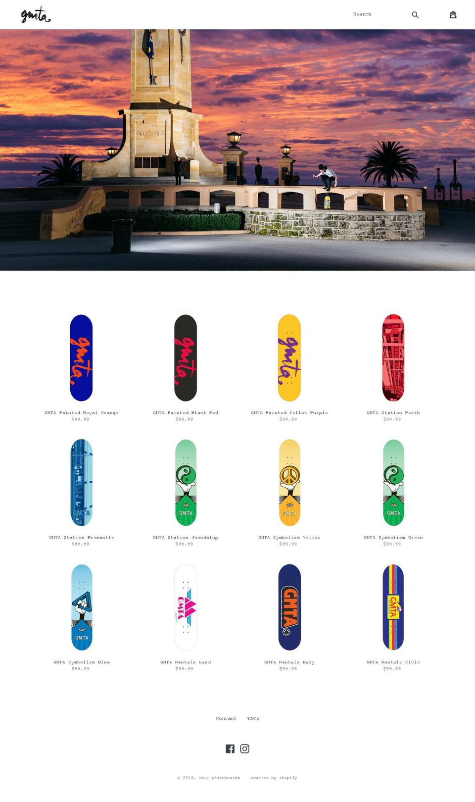 gmtaskateboards.com.au shopify website screenshot
