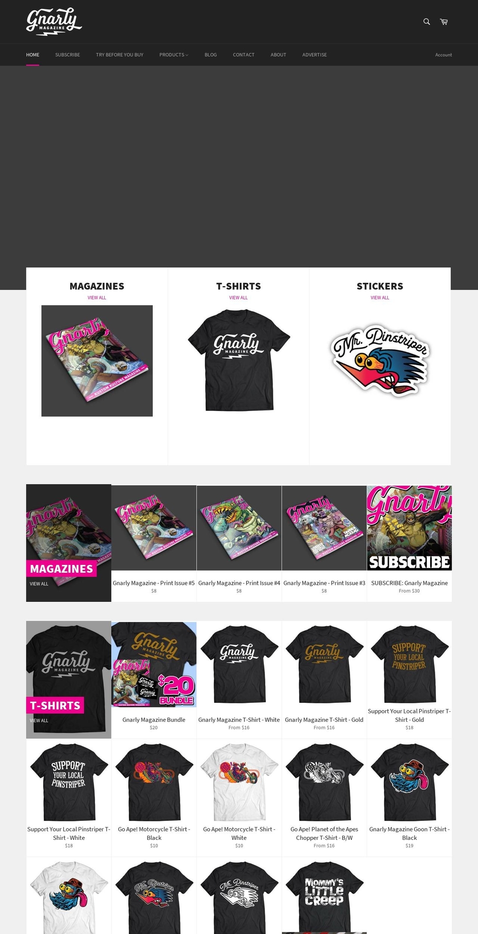 gnarlymagazine.com shopify website screenshot