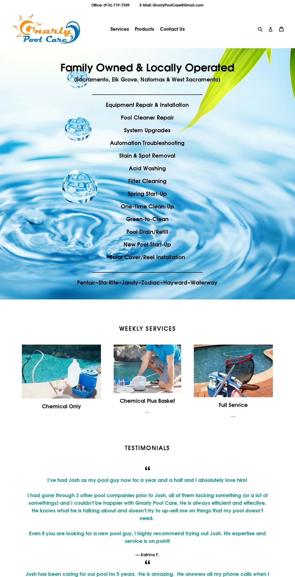 gnarlypoolcare.com shopify website screenshot