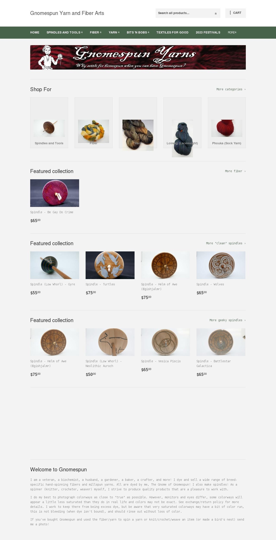 gnomespun.com shopify website screenshot