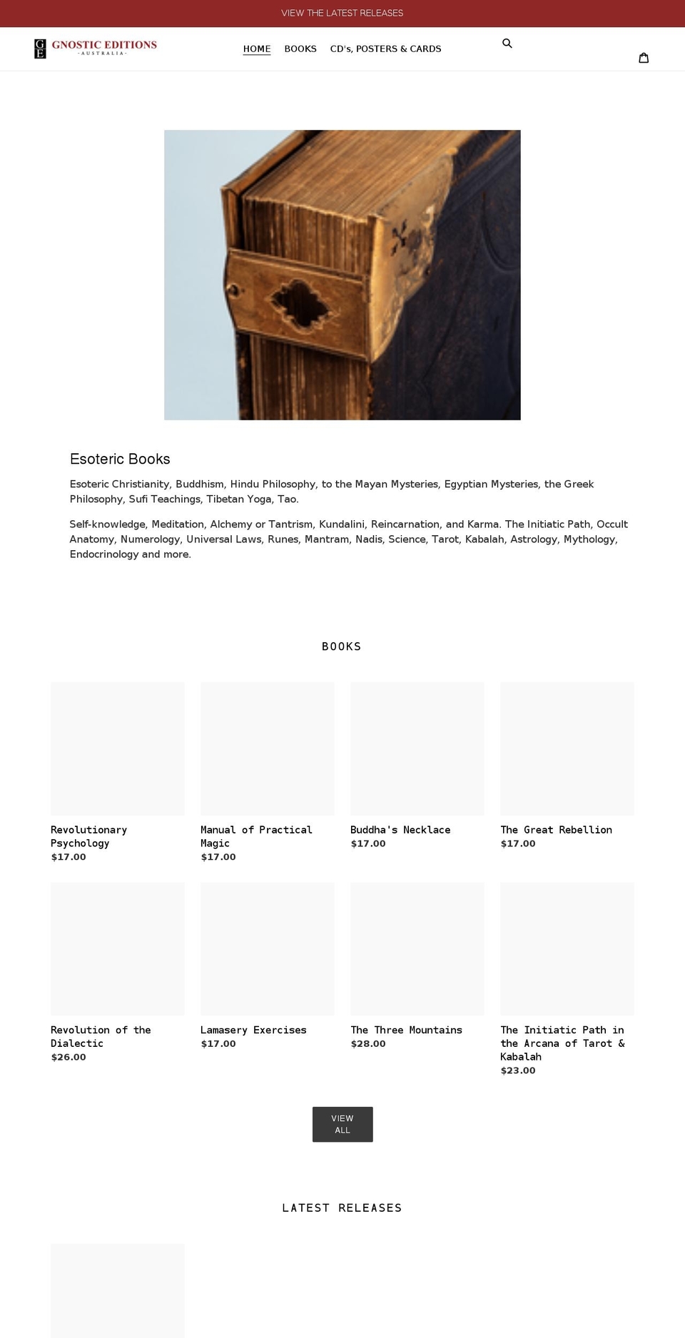 gnosticeditions.org.au shopify website screenshot