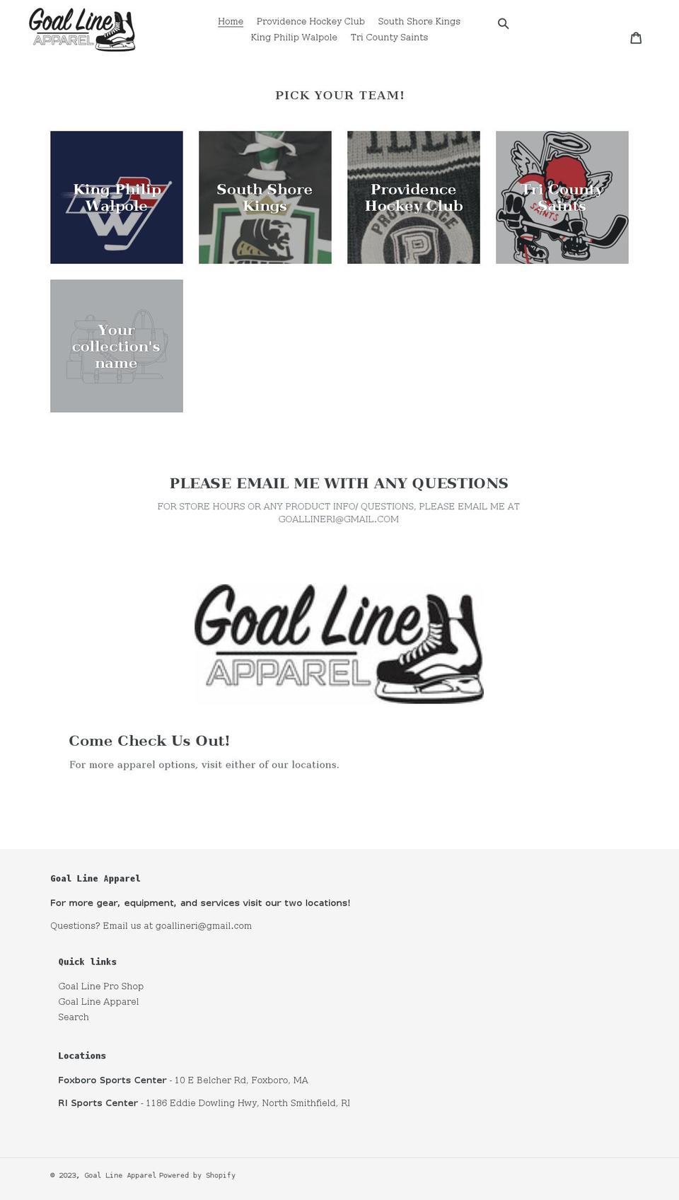 goallineapparel.com shopify website screenshot