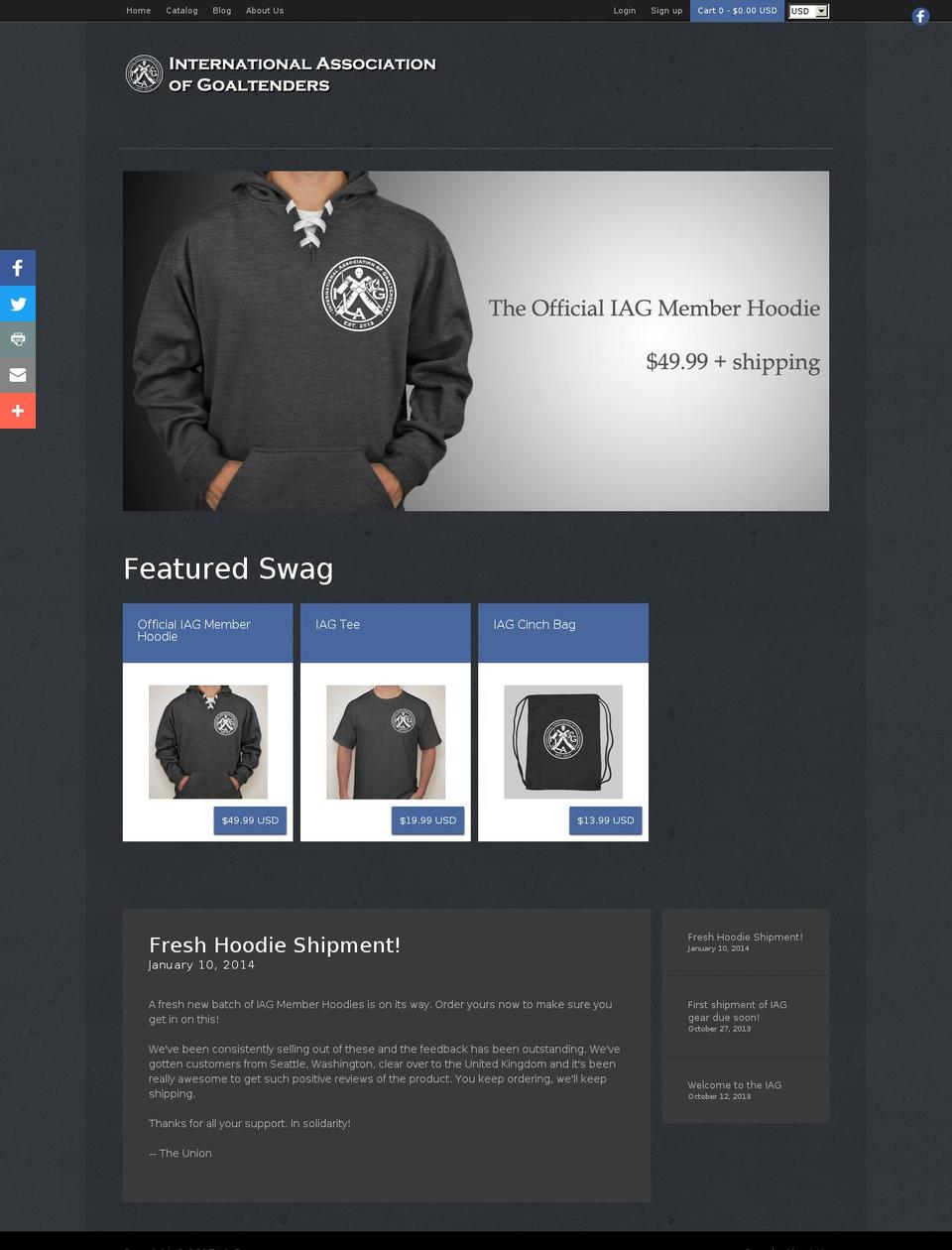 goaltendersunion.com shopify website screenshot