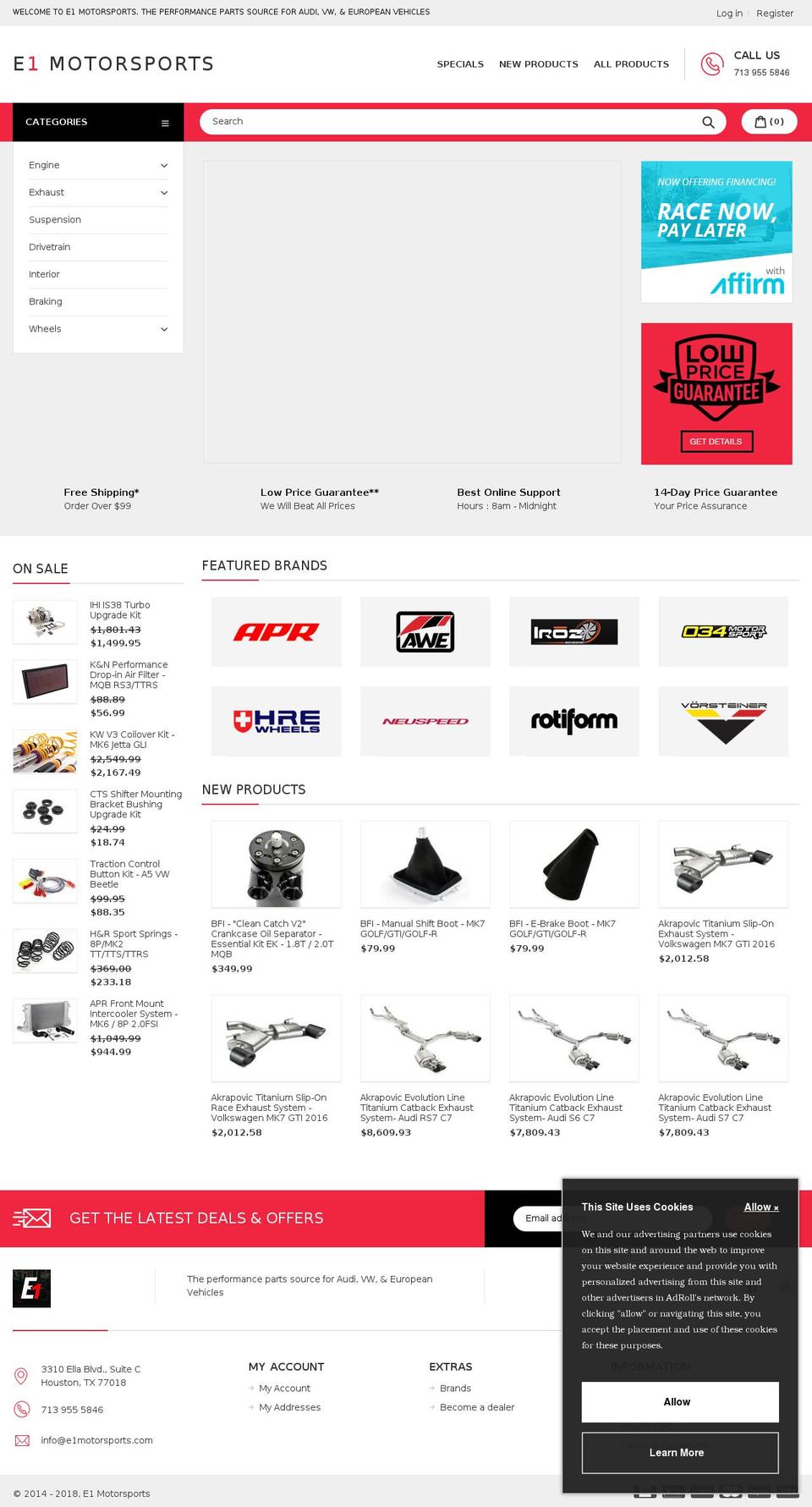 E1 Motorsports Shopify theme site example goaprhouston.com