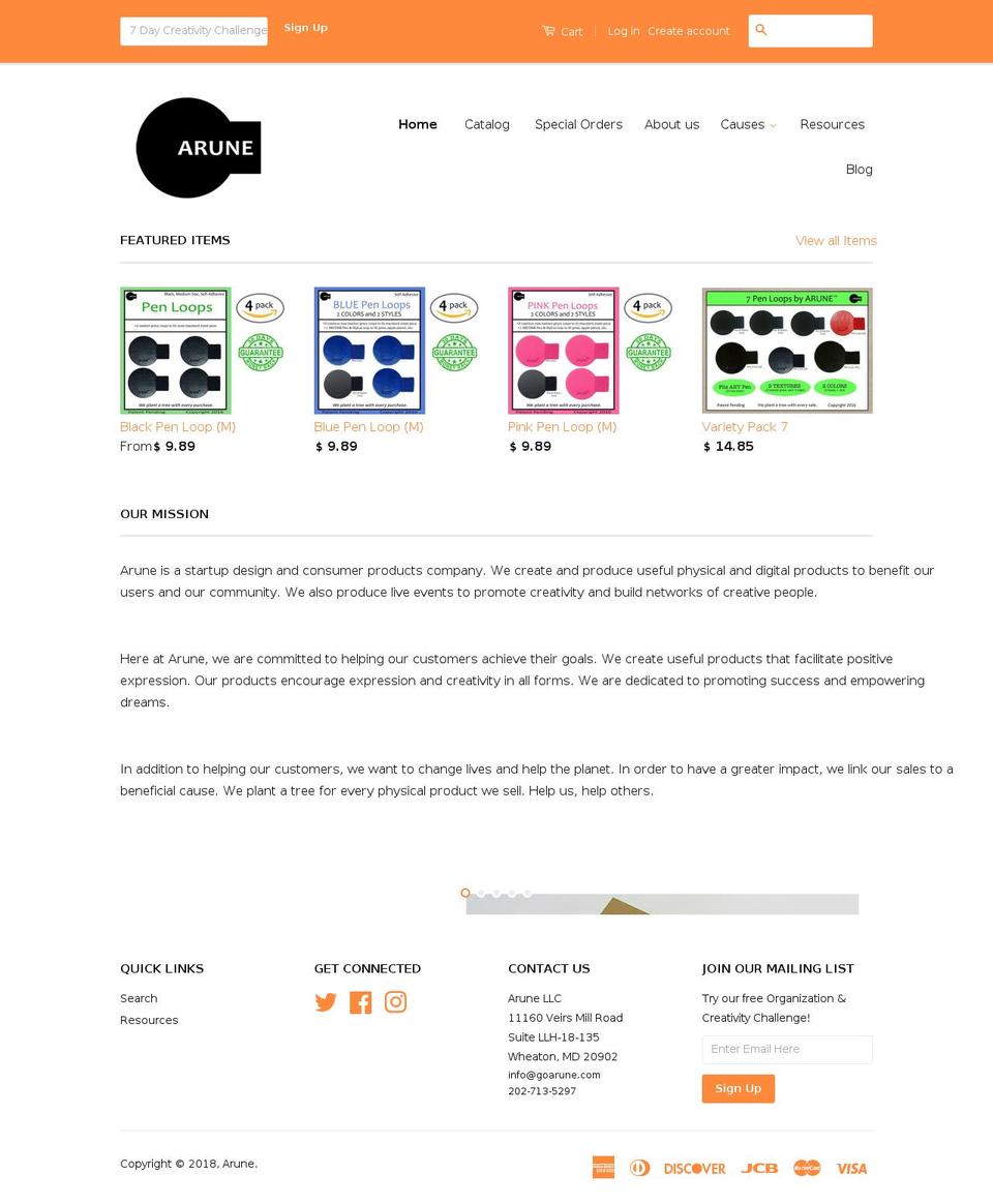 goarune.com shopify website screenshot