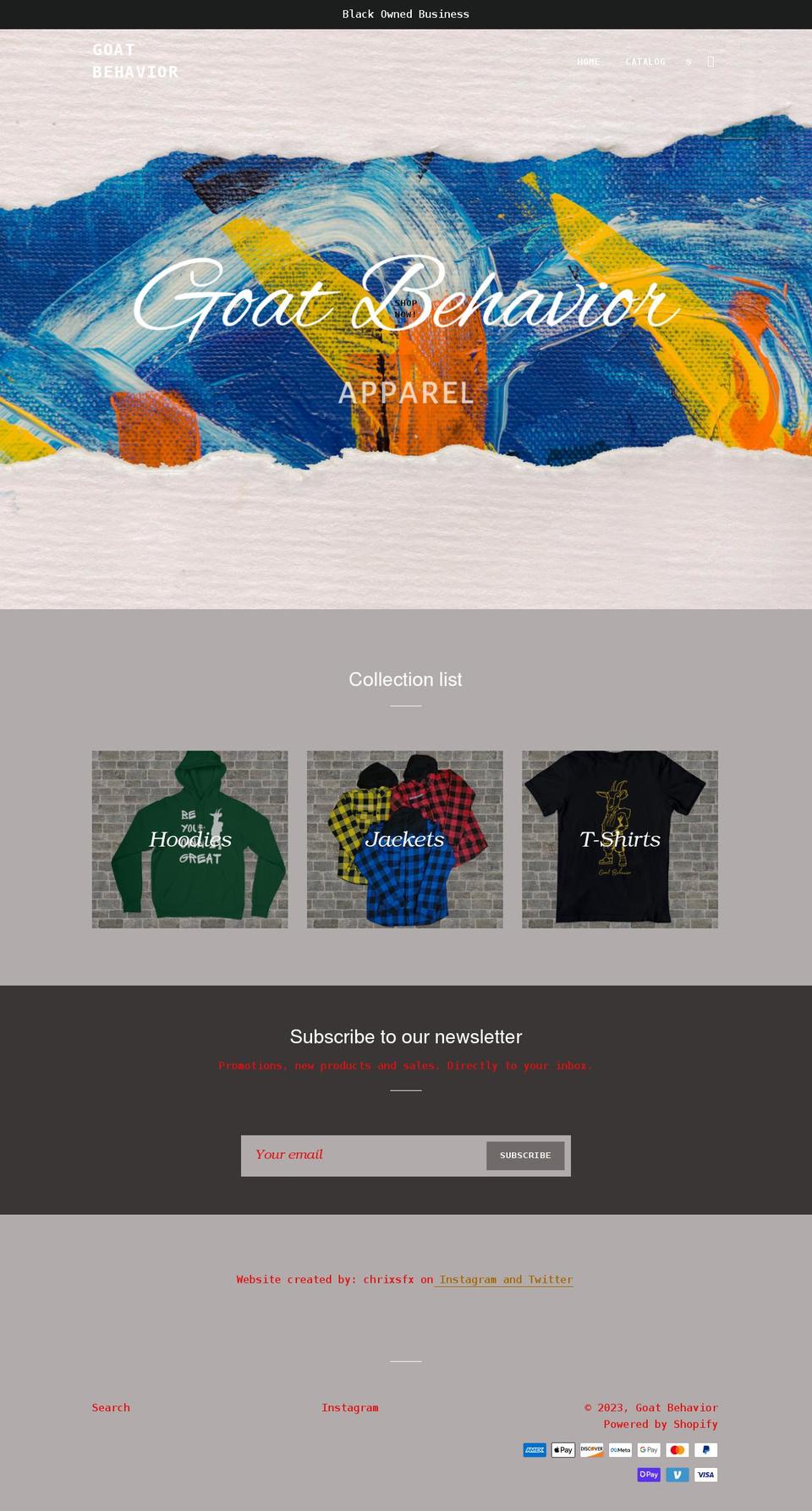 goatbehaviorapparel.com shopify website screenshot