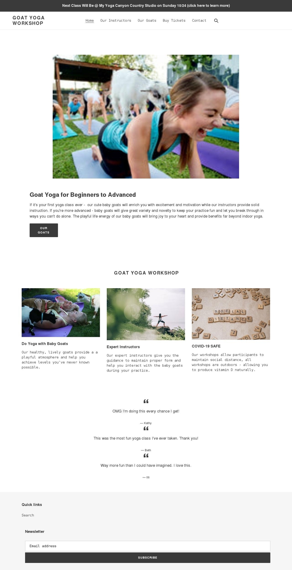 goatyogaworkshop.com shopify website screenshot
