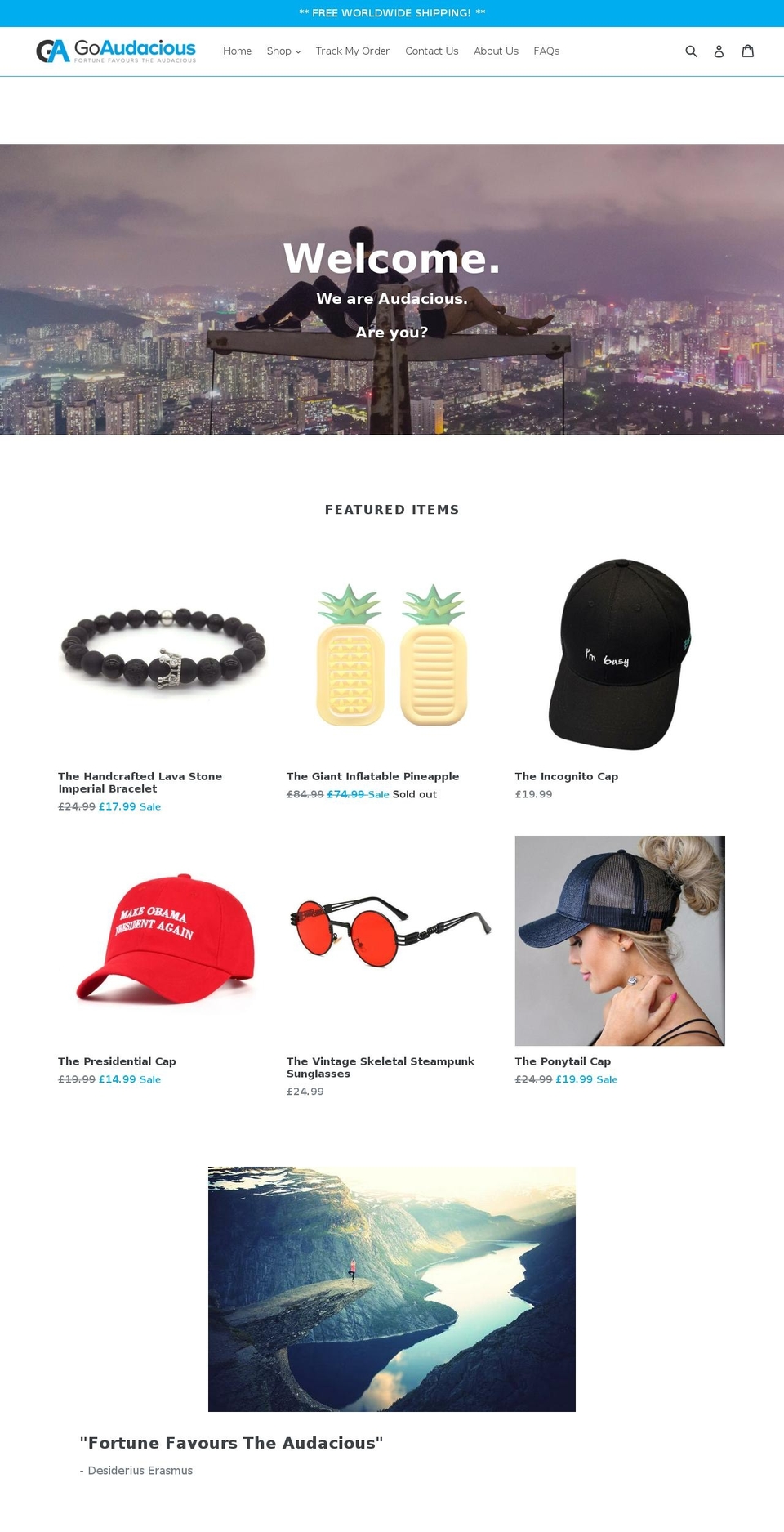 goaudacious.com — Shopify storefront screenshot