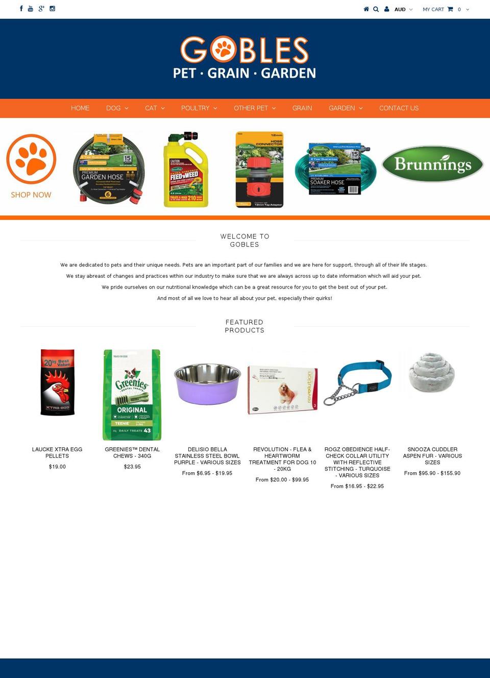 goblespetandgrain.com.au shopify website screenshot