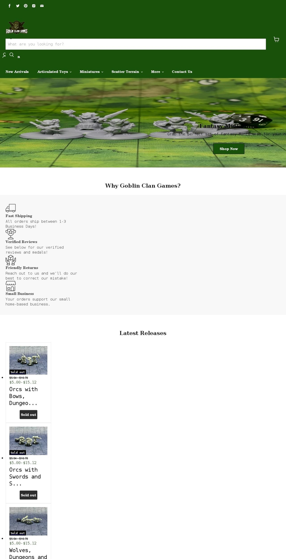 goblinclangames.com shopify website screenshot