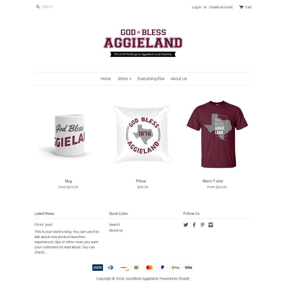 godblessaggieland.com — Shopify storefront screenshot