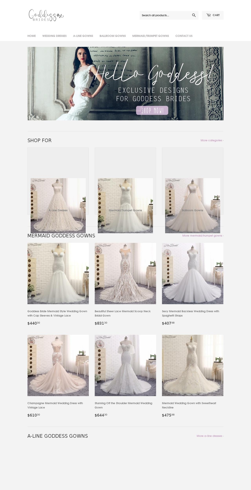 goddessbrides.com — Shopify storefront screenshot