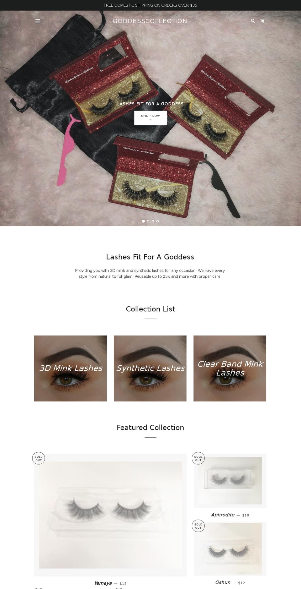 goddesscollection.net shopify website screenshot