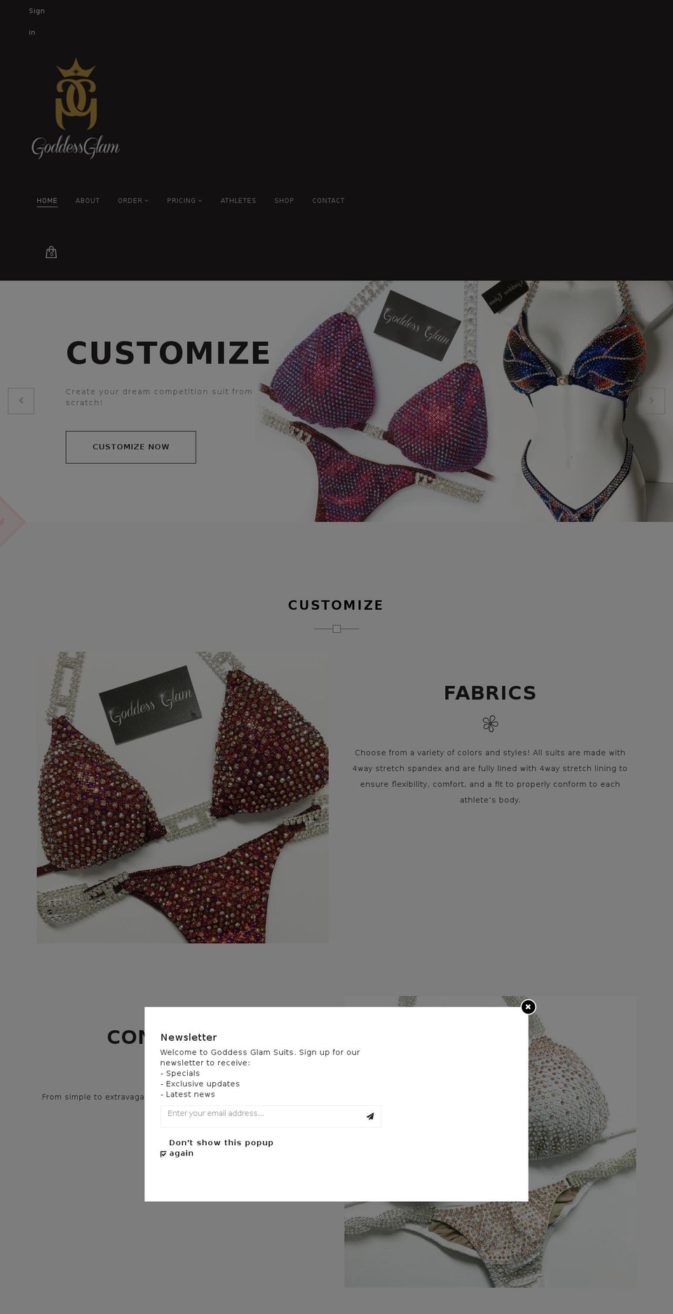 goddessglamcompetitionsuits.com shopify website screenshot