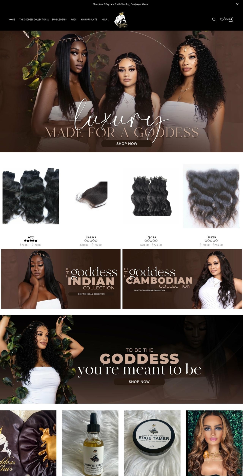 goddesshairshop.com shopify website screenshot