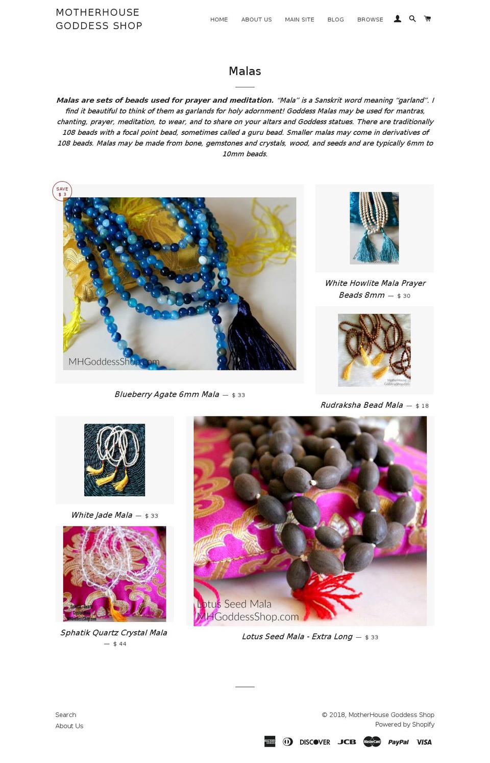 goddessmalas.com — Shopify storefront screenshot