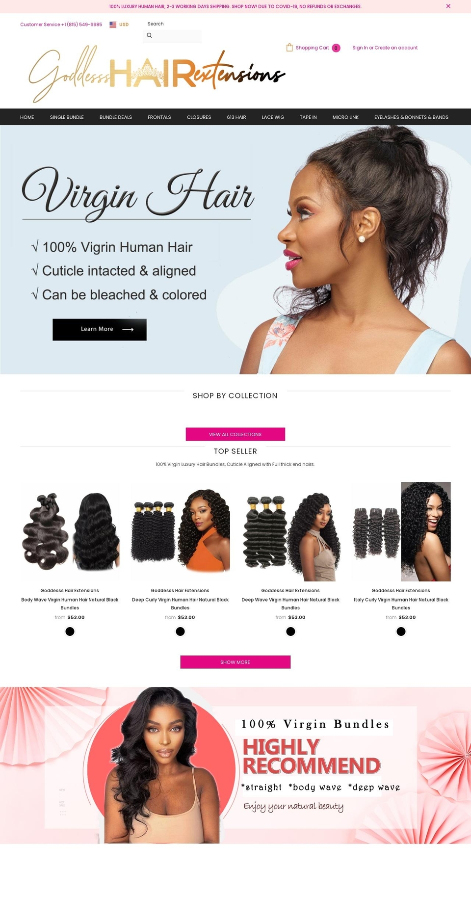 Temp with Installments message Shopify theme site example goddessshairextensions.com