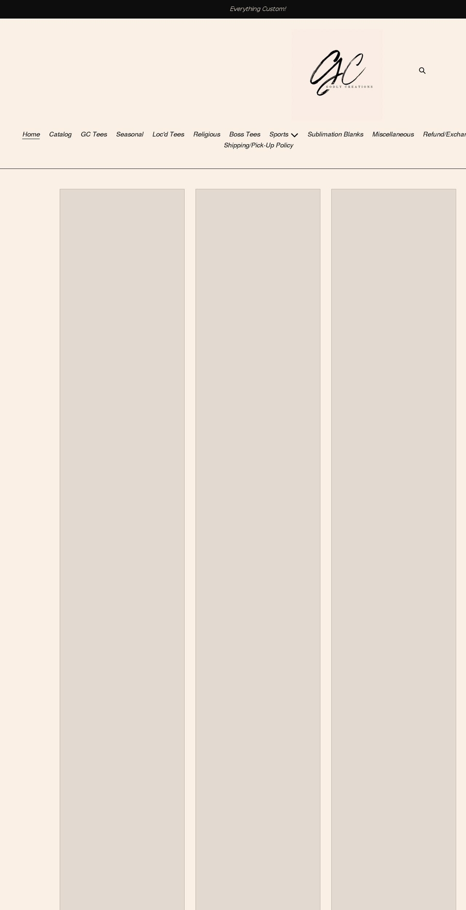 godlycreationsdesigns.com shopify website screenshot