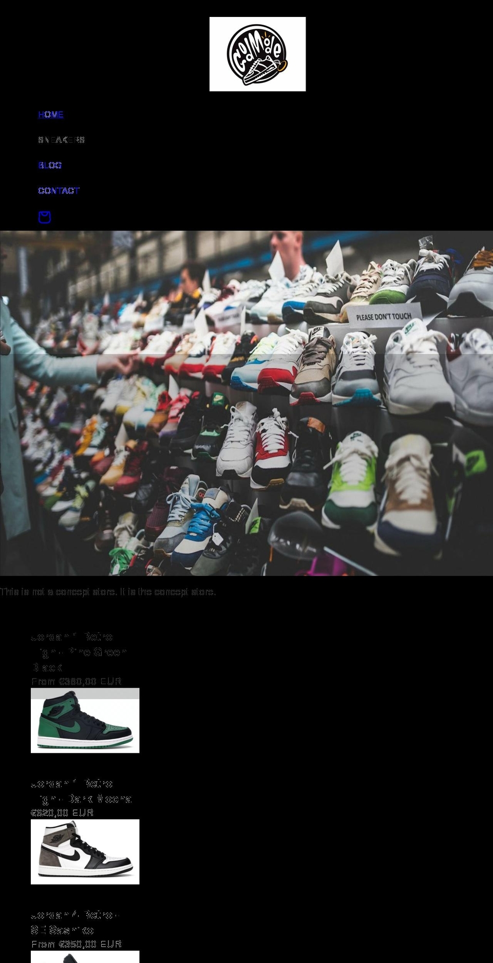 godmodesneakers.com shopify website screenshot