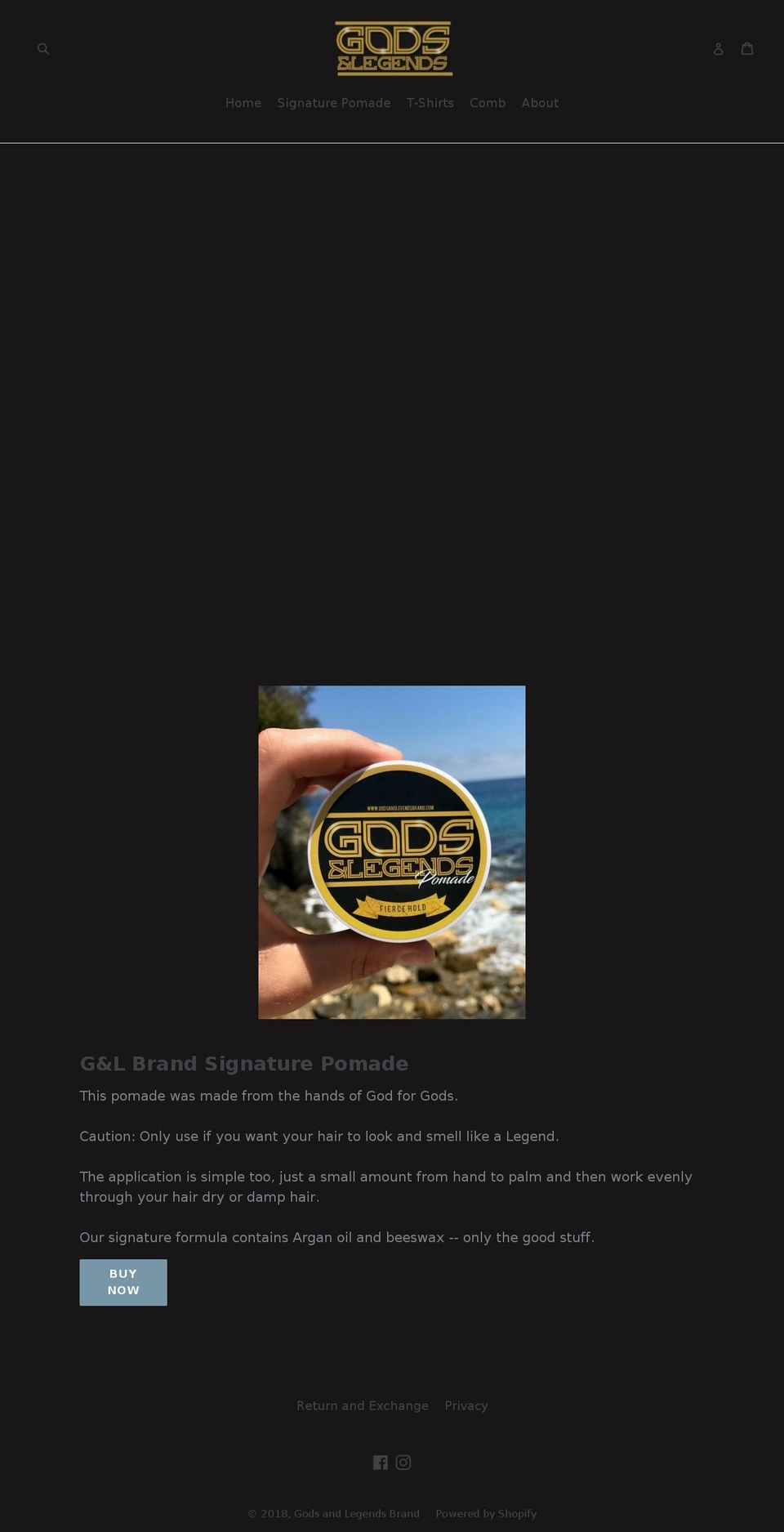 godsandlegendsbrand.com — Shopify storefront screenshot