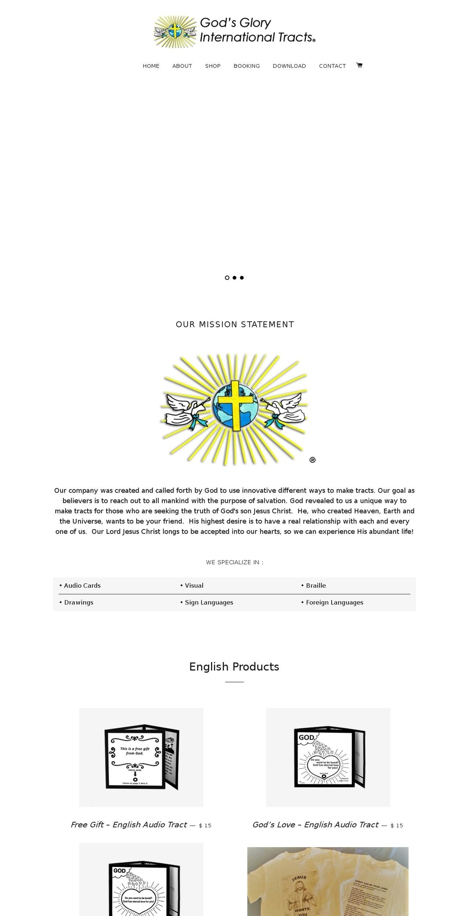godsgloryinternationaltracts.com — Shopify storefront screenshot