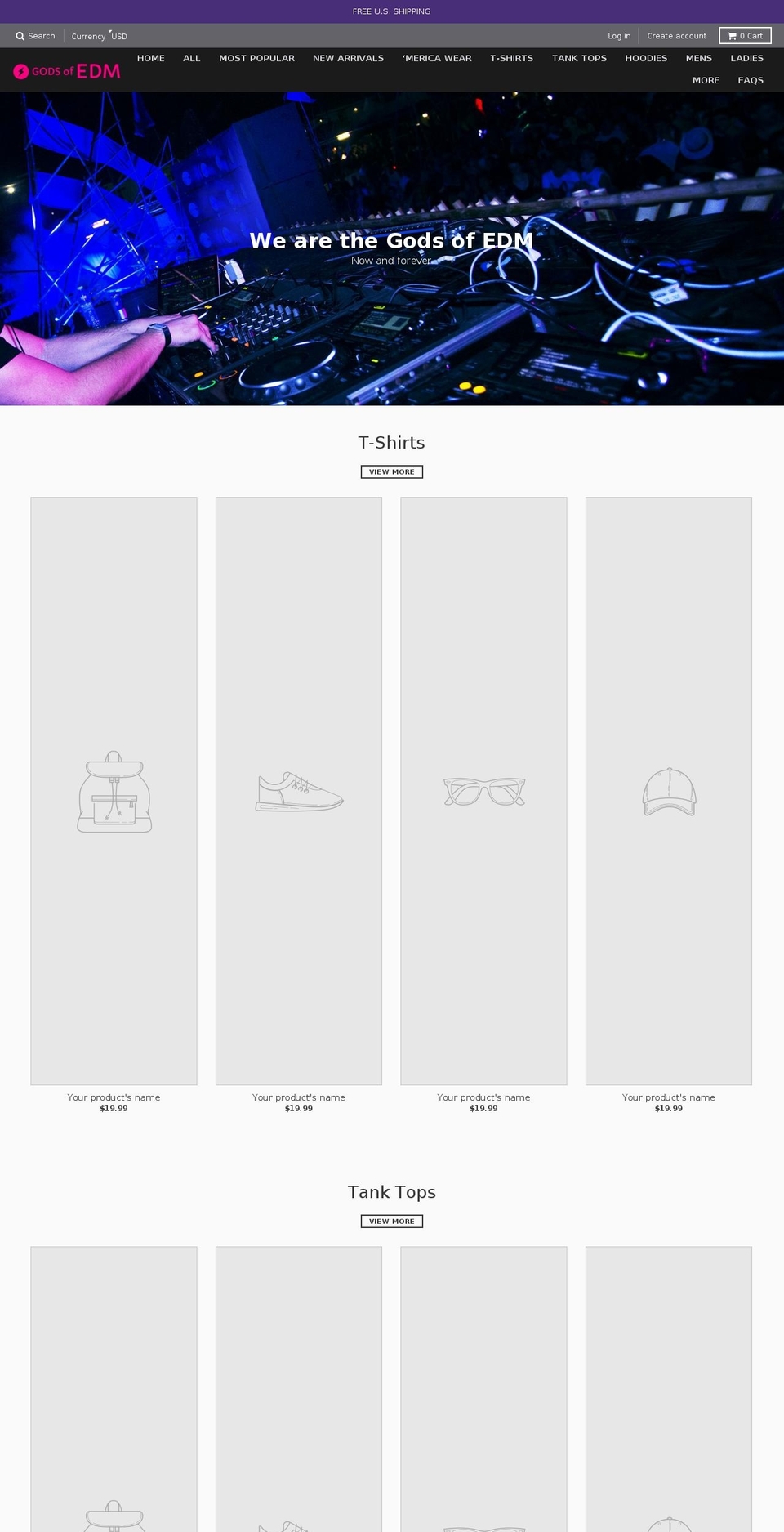 godsofedm.com — Shopify storefront screenshot