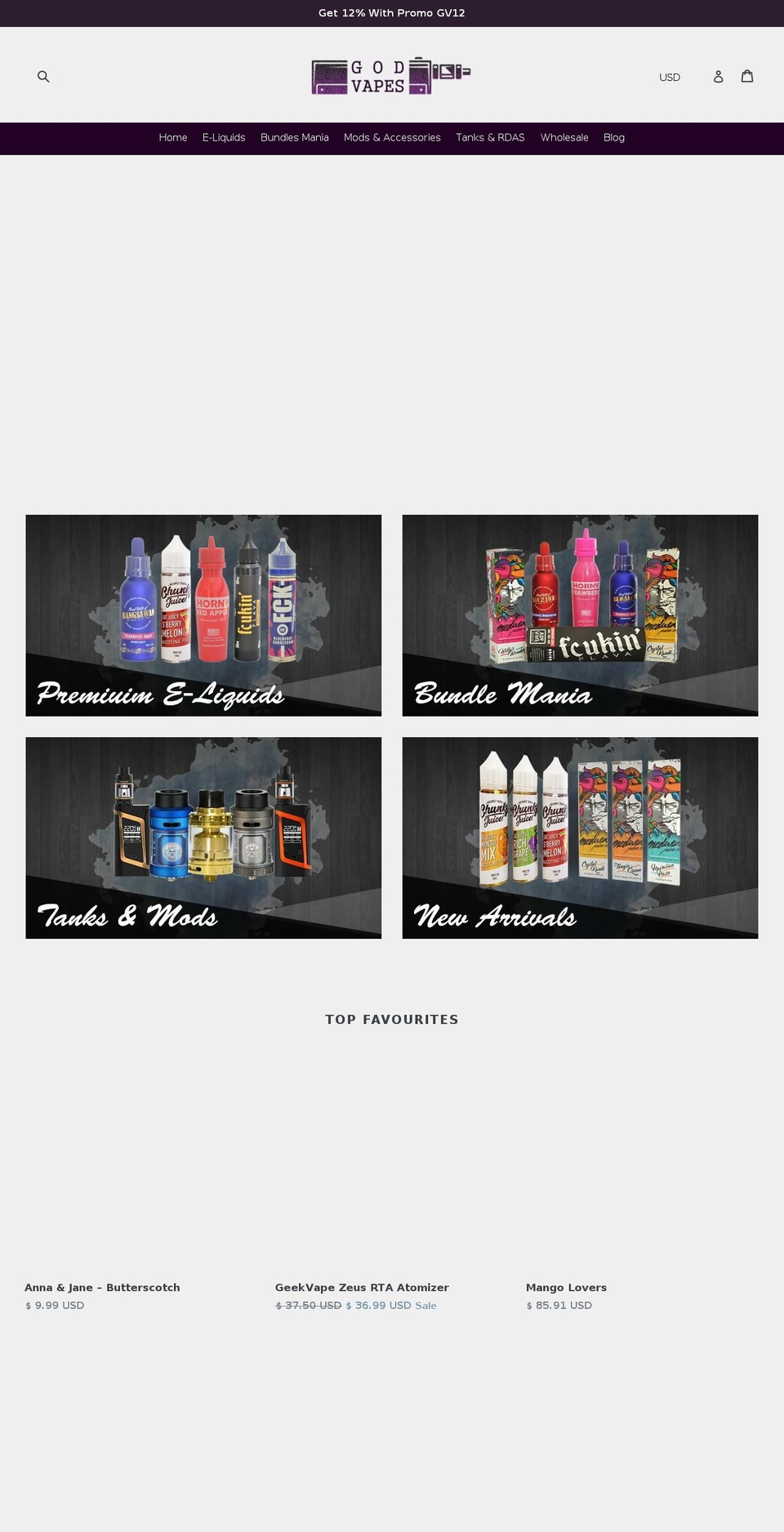 godvapes.com — Shopify storefront screenshot