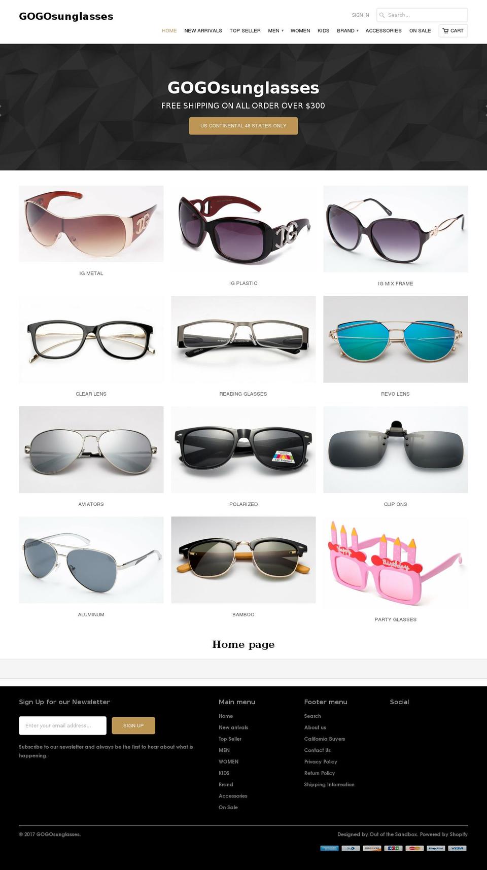 gogosunglasses.com shopify website screenshot