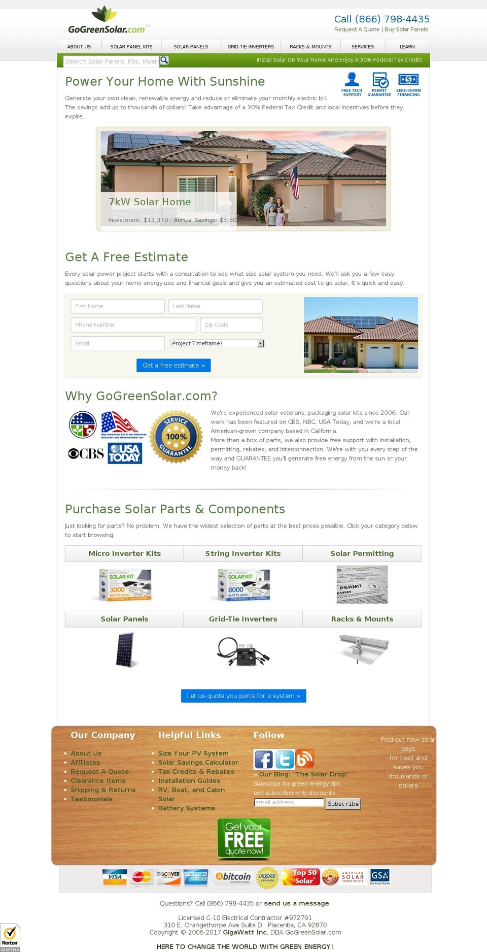 gogreensolar.com shopify website screenshot