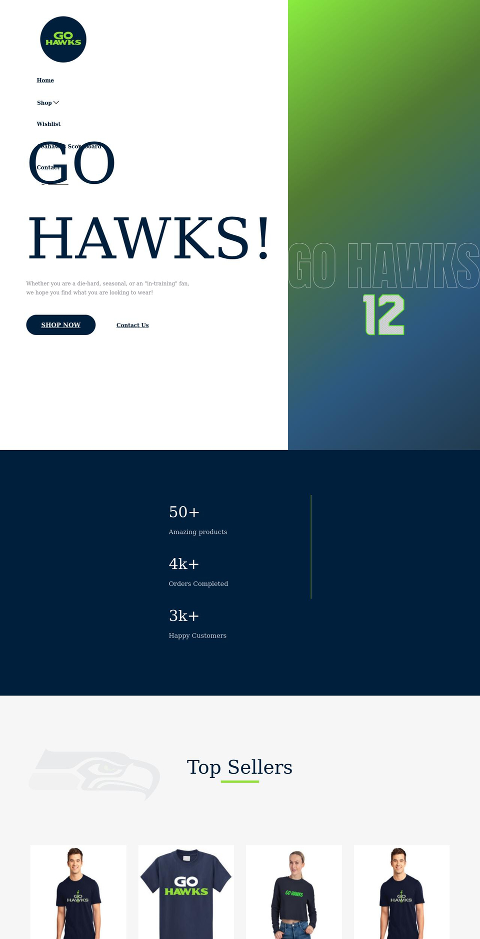gohawks12.com shopify website screenshot