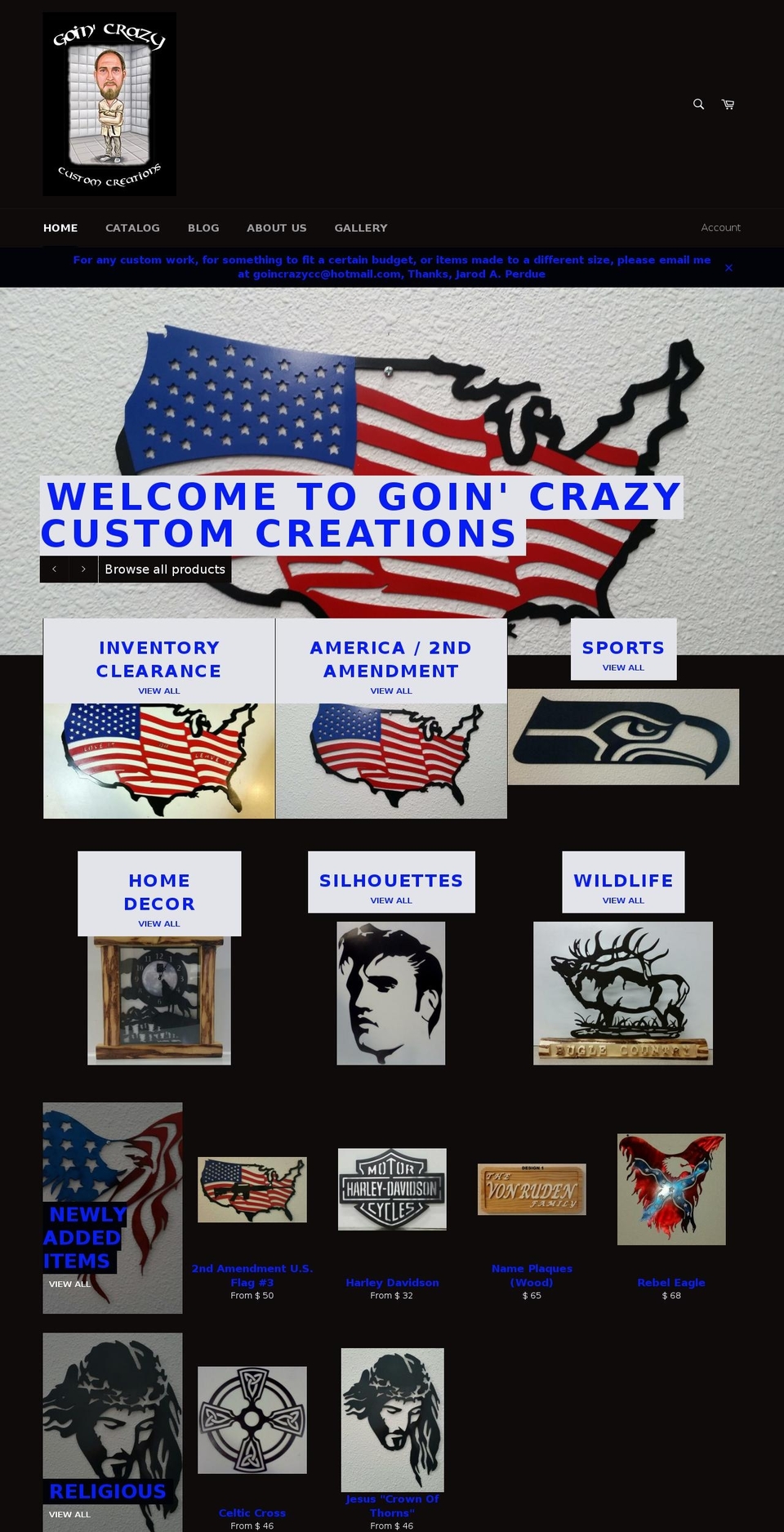 goincrazycustomcreations.com shopify website screenshot