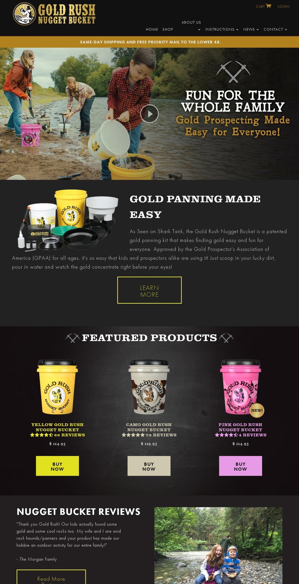 gold-rush-nugget-bucket.com shopify website screenshot