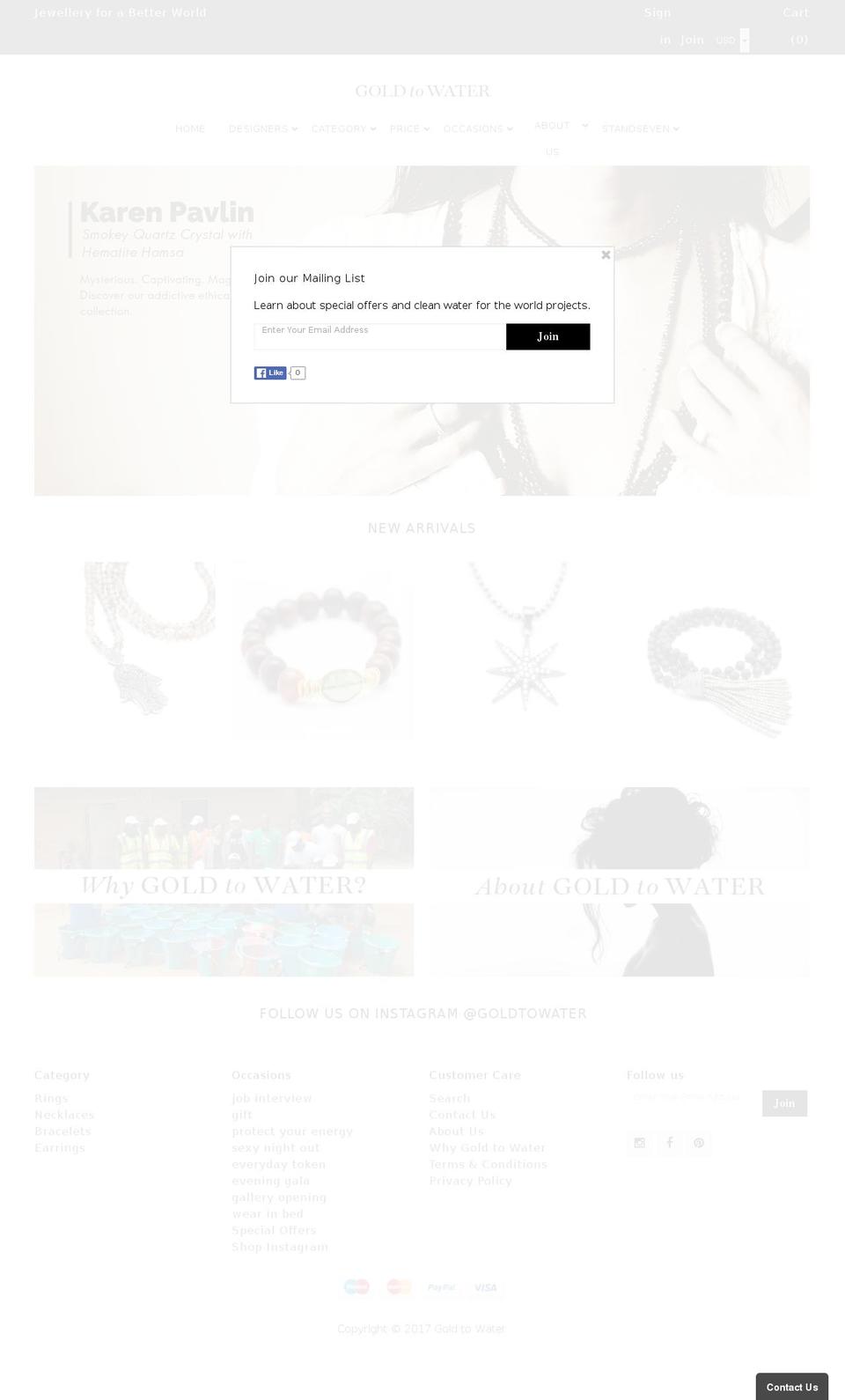gold2water.com shopify website screenshot
