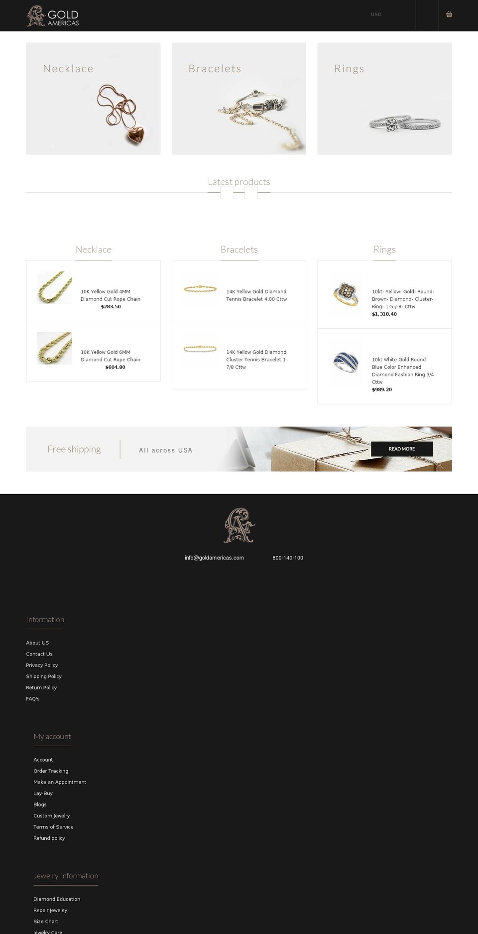 goldamericas.com shopify website screenshot