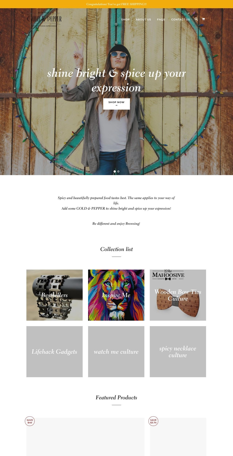 goldandpepper.com — Shopify storefront screenshot