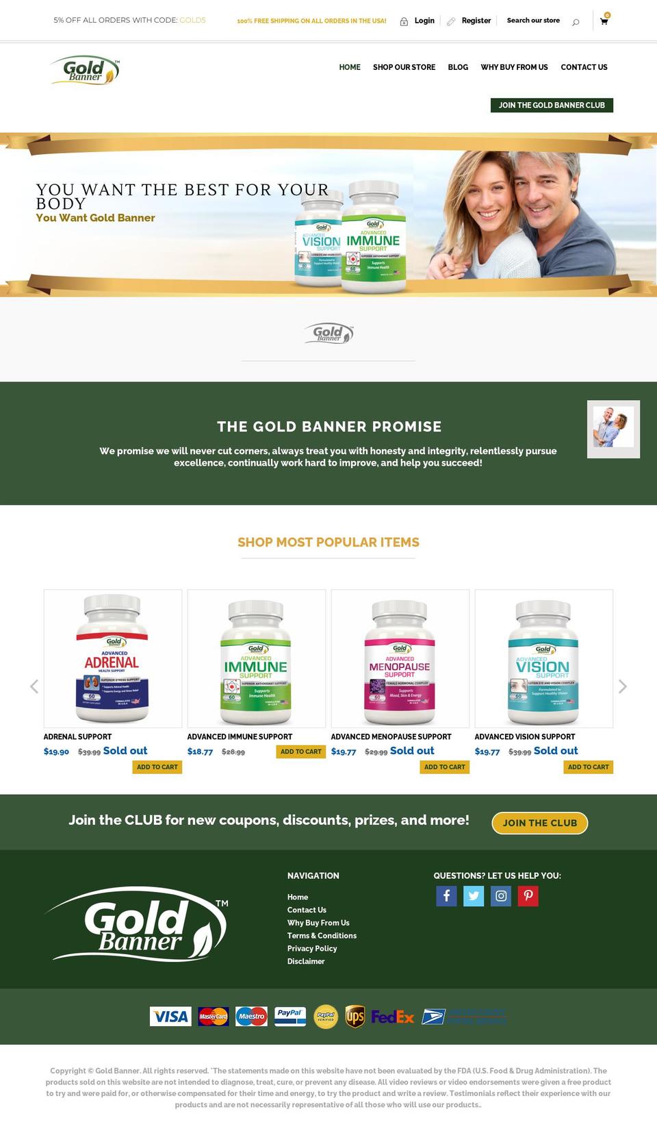 goldbannernutrition.com shopify website screenshot