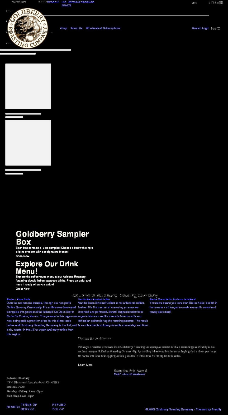 Foodie Shopify theme site example goldberryroasting.com