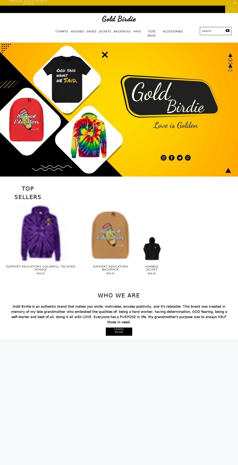 DESIGNED BY WEBPIENET Shopify theme site example goldbirdie.com