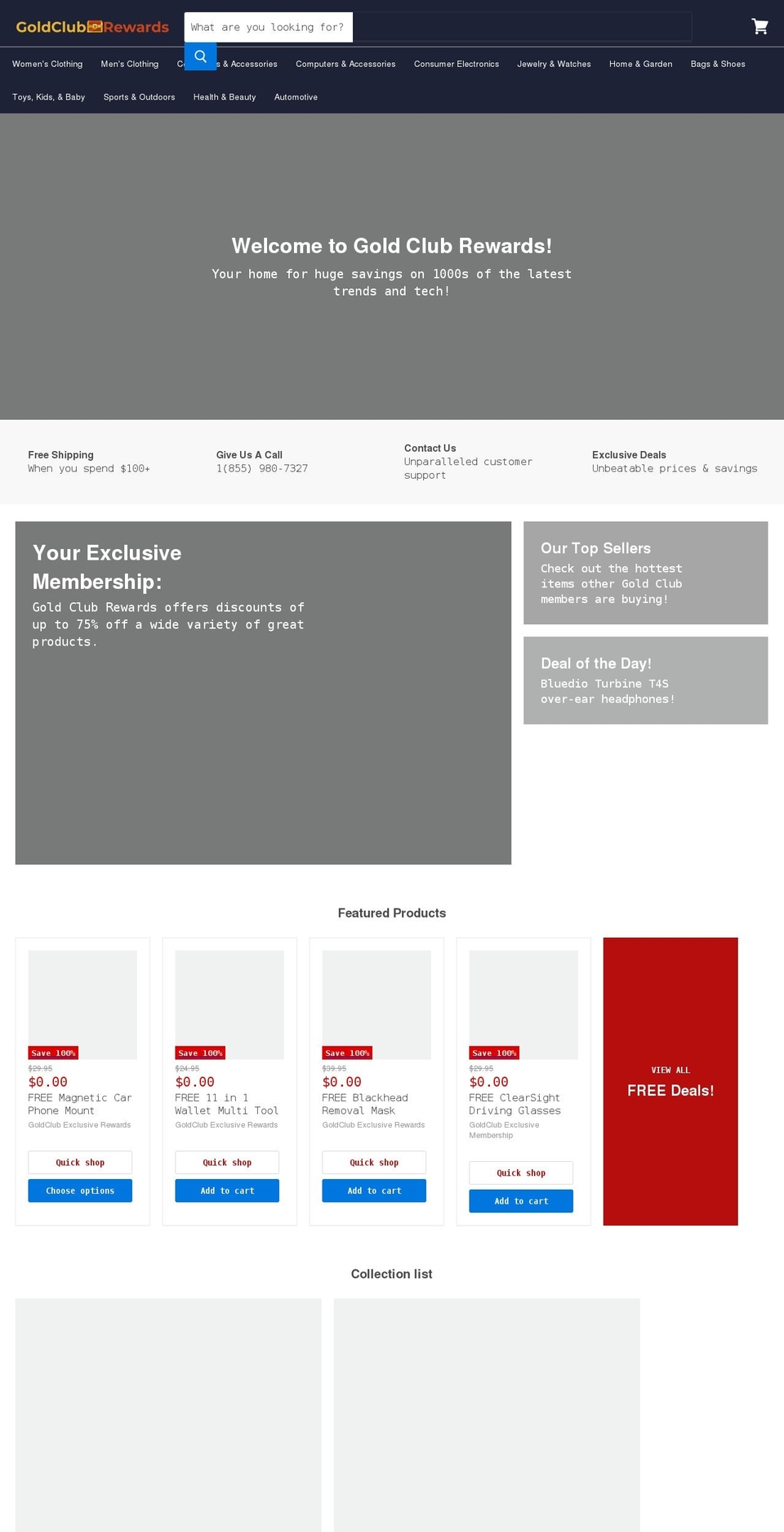 goldclubreward.com — Shopify storefront screenshot