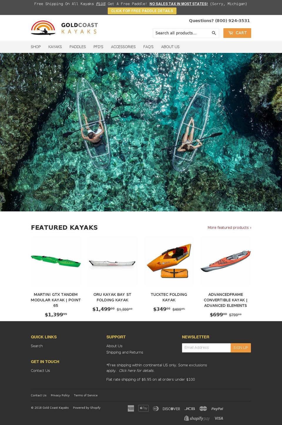 goldcoastkayaks.com — Shopify storefront screenshot