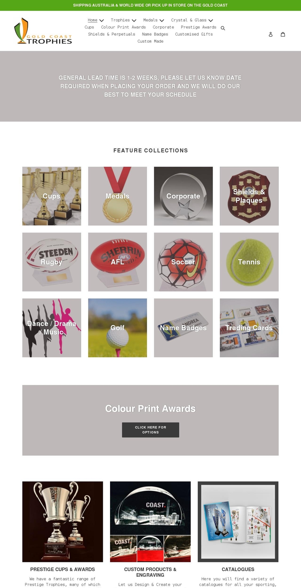 goldcoasttrophies.com.au shopify website screenshot