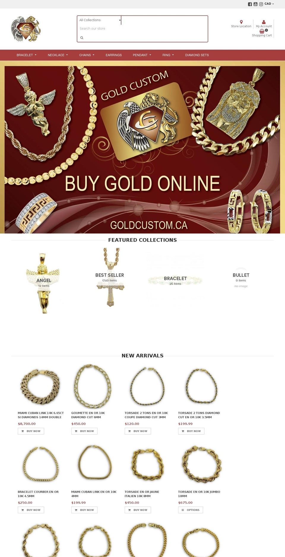 goldcustom.ca shopify website screenshot