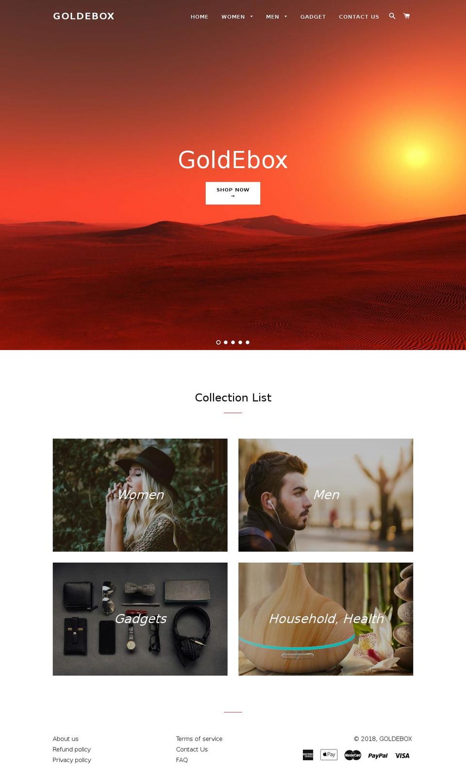 goldebox.com — Shopify storefront screenshot